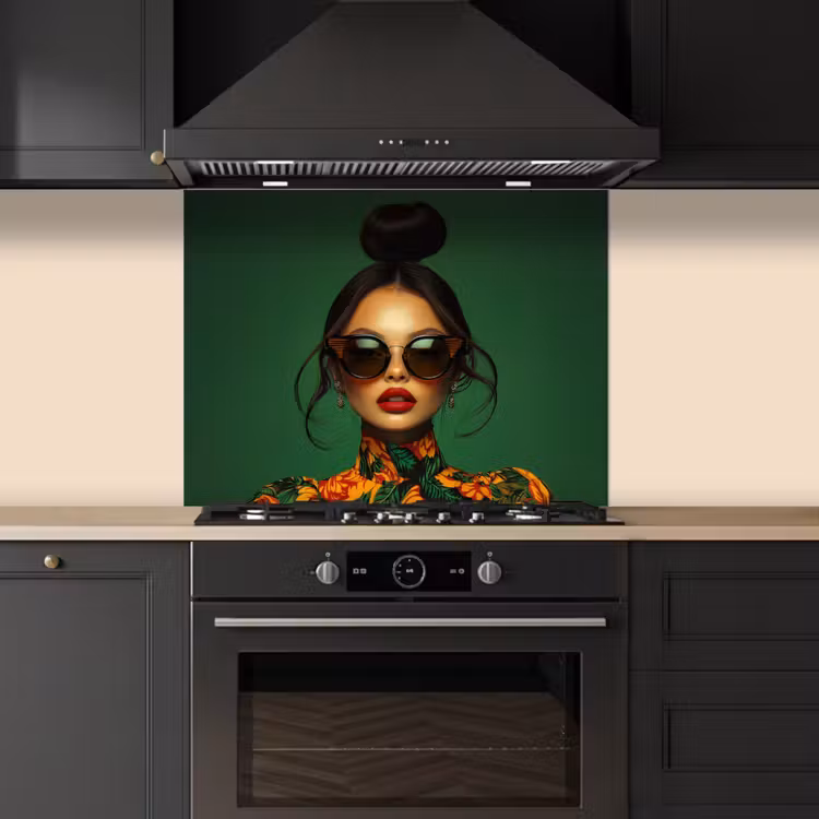 Vrouw - Groen - Modern - Bril - Abstract keuken achterwand spatscherm middel -sfeer1