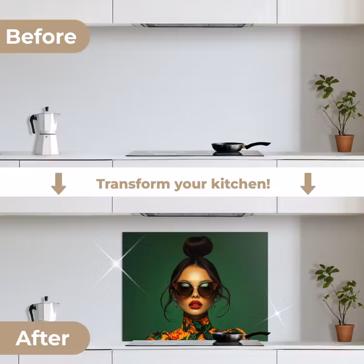 Vrouw - Groen - Modern - Bril - Abstract keuken achterwand spatscherm middel -voor_na_EN