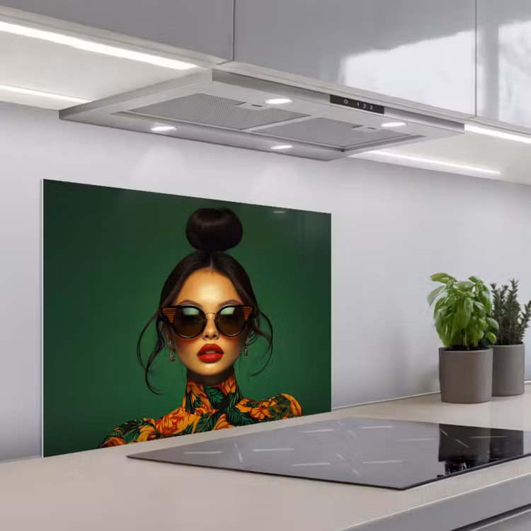 Vrouw - Groen - Modern - Bril - Abstract keuken achterwand spatscherm middel -3d_schuin