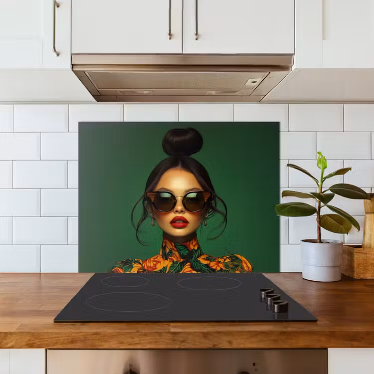 Vrouw - Groen - Modern - Bril - Abstract keuken achterwand spatscherm middel -sfeer2