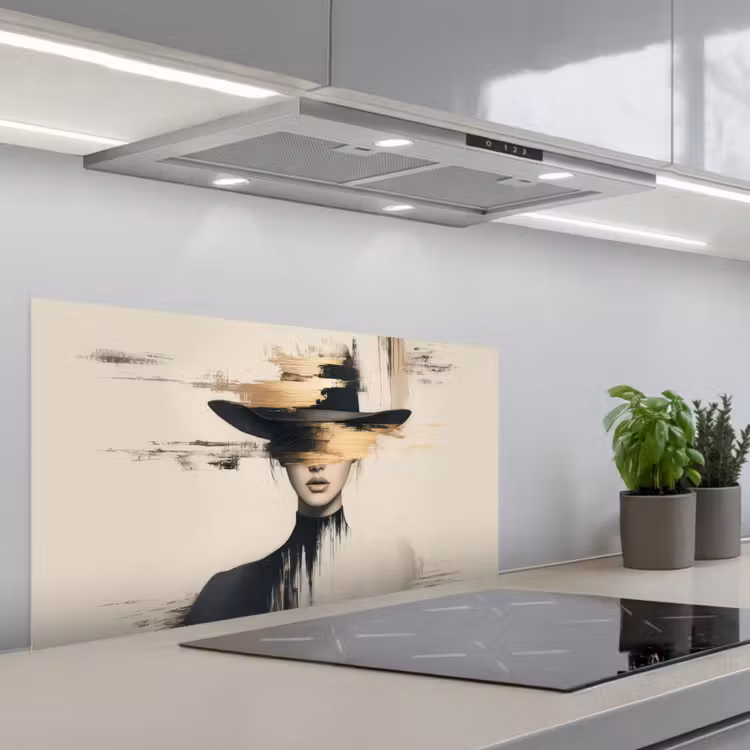 Vrouw - Hoed - Verf keuken achterwand spatscherm middel -3d_schuin