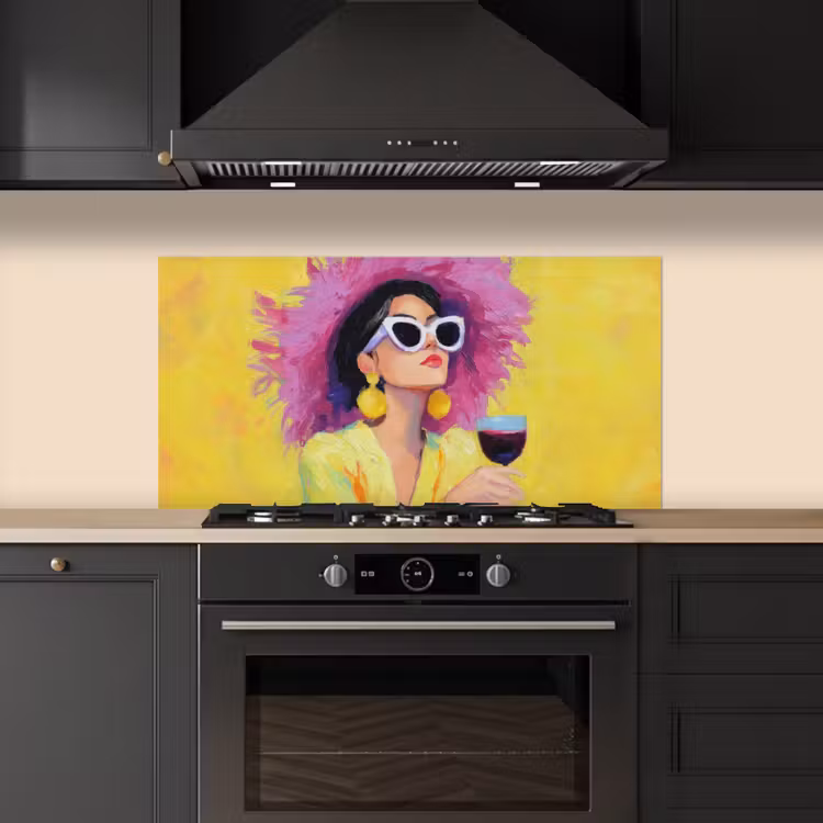 Vrouw - Hoed - Paars - Wijn keuken achterwand spatscherm middel -sfeer1