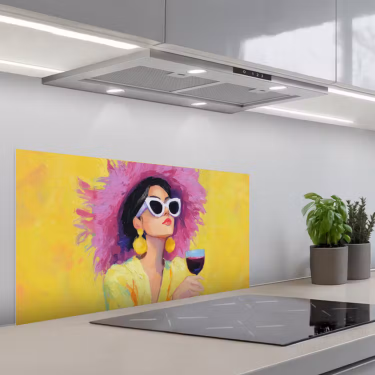 Vrouw - Hoed - Paars - Wijn keuken achterwand spatscherm middel -3d_schuin