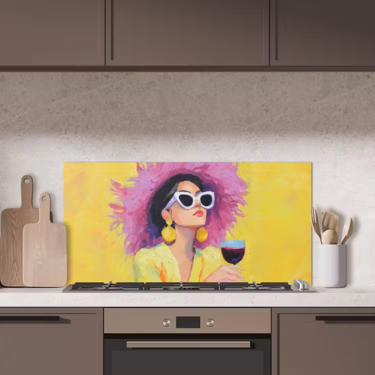 Vrouw - Hoed - Paars - Wijn keuken achterwand spatscherm middel -sfeer2