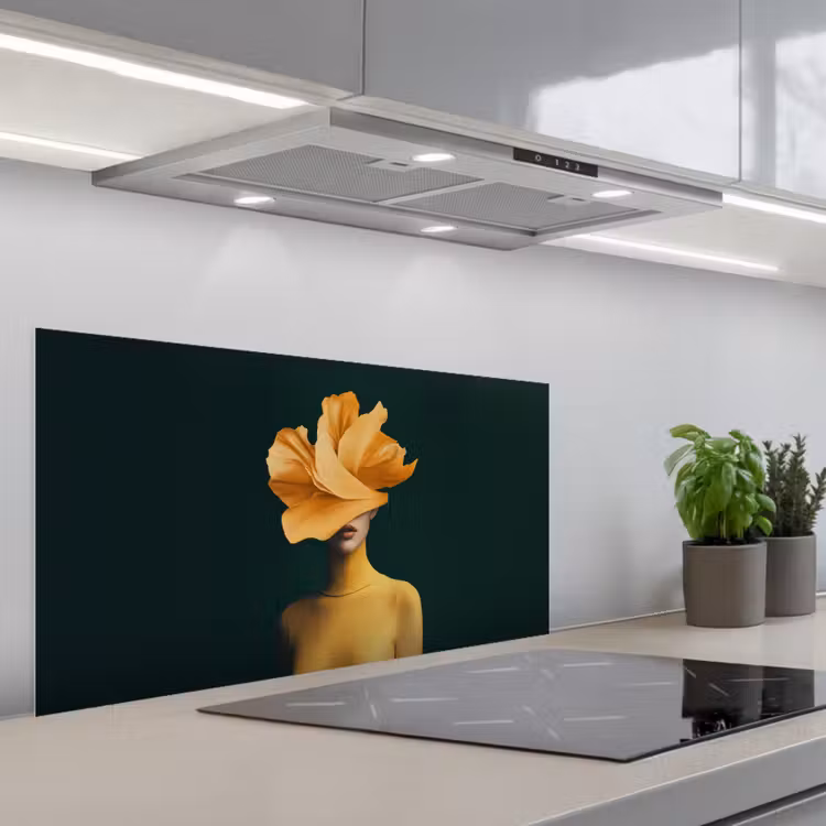 Vrouw - Hoed - Geel keuken achterwand spatscherm middel -3d_schuin