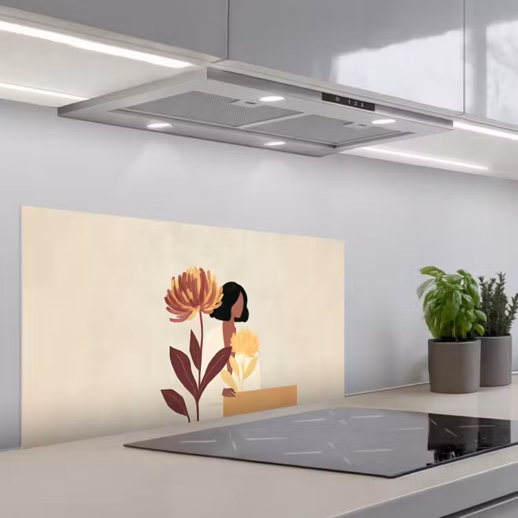 Vrouw - Minimalistisch - Bloem keuken achterwand spatscherm middel -3d_schuin