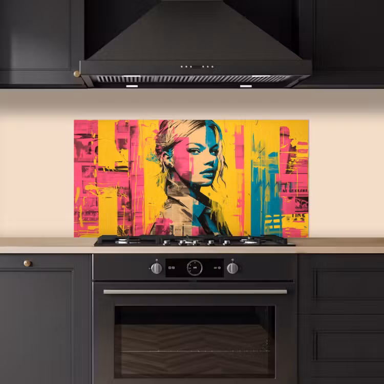 Vrouw - Verfstrepen - Gekleurd keuken achterwand spatscherm middel -sfeer1