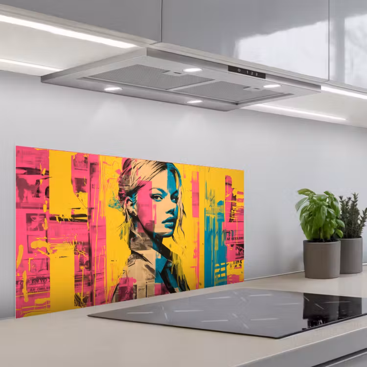 Vrouw - Verfstrepen - Gekleurd keuken achterwand spatscherm middel -3d_schuin