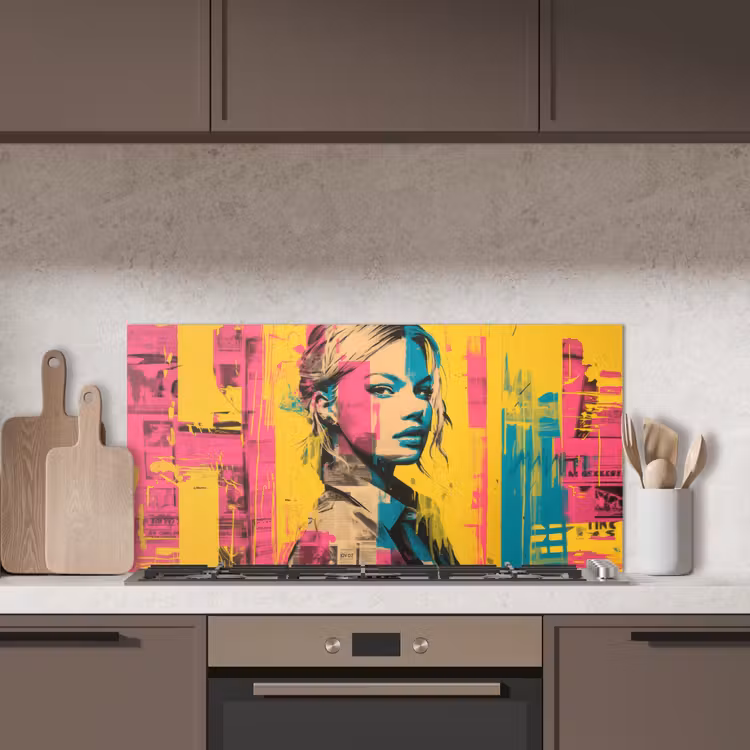 Vrouw - Verfstrepen - Gekleurd keuken achterwand spatscherm middel -sfeer2