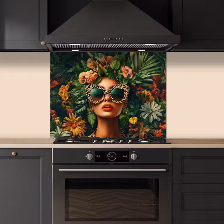 Vrouw - Panterprint - Jungle - Natuur - Luxe keuken achterwand spatscherm middel -sfeer1