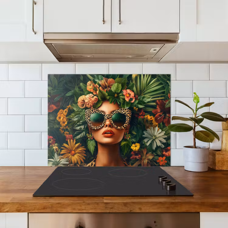 Vrouw - Panterprint - Jungle - Natuur - Luxe keuken achterwand spatscherm middel -sfeer2