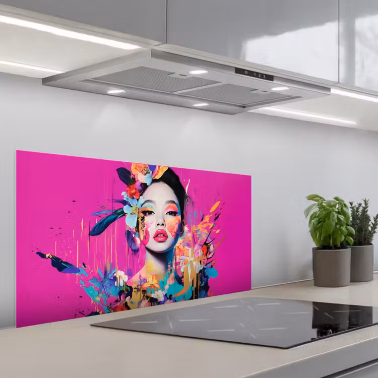 Vrouw - Portret - Abstract - Paars keuken achterwand spatscherm middel -3d_schuin