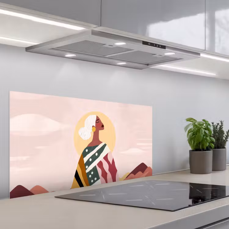 Vrouw - Zon - Kleurrijk keuken achterwand spatscherm middel -3d_schuin