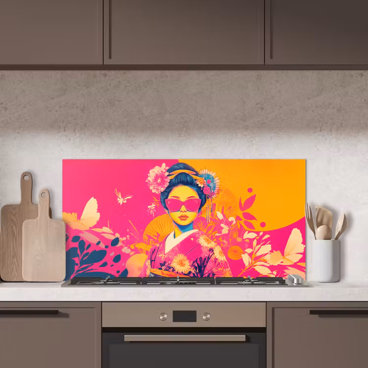 Vrouw - Zonnebril - Abstract - Oranje keuken achterwand spatscherm middel -sfeer2