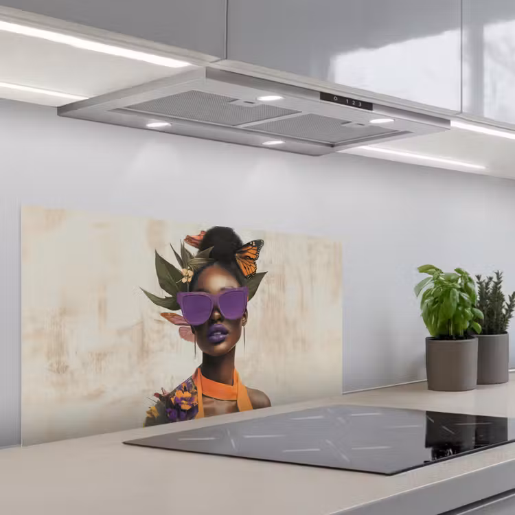 Vrouw - Zonnebril - Vlinder - Bloemen keuken achterwand spatscherm middel -3d_schuin