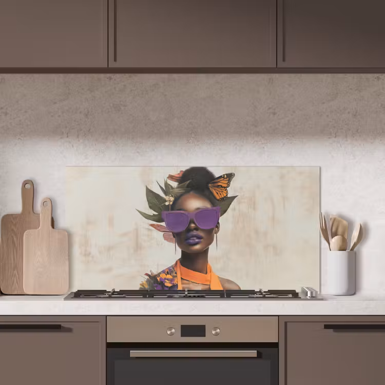Vrouw - Zonnebril - Vlinder - Bloemen keuken achterwand spatscherm middel -sfeer2