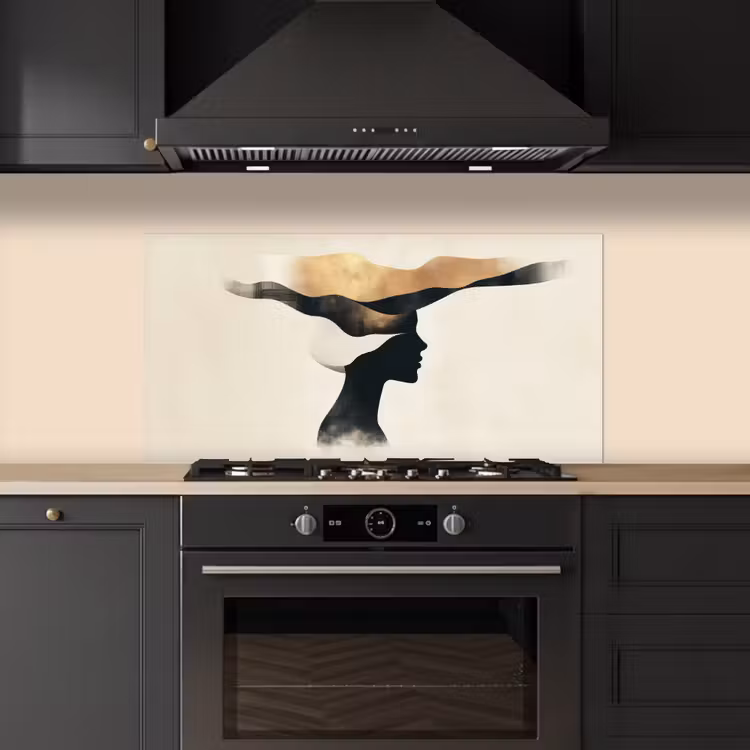 Vrouw - Golven - Zwart keuken achterwand spatscherm middel -sfeer1