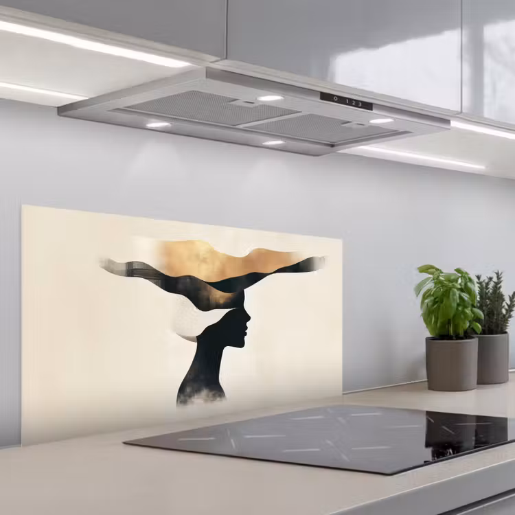Vrouw - Golven - Zwart keuken achterwand spatscherm middel -3d_schuin