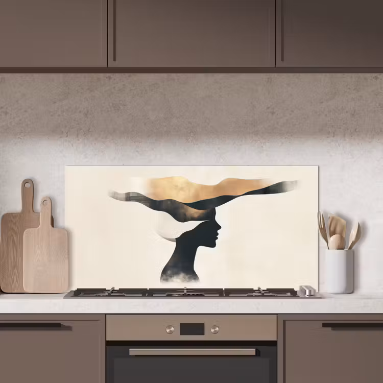 Vrouw - Golven - Zwart keuken achterwand spatscherm middel -sfeer2