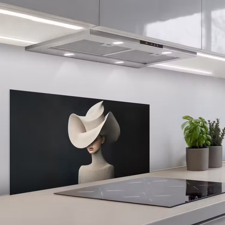 Vrouw - Golvende - Hoed keuken achterwand spatscherm middel -3d_schuin