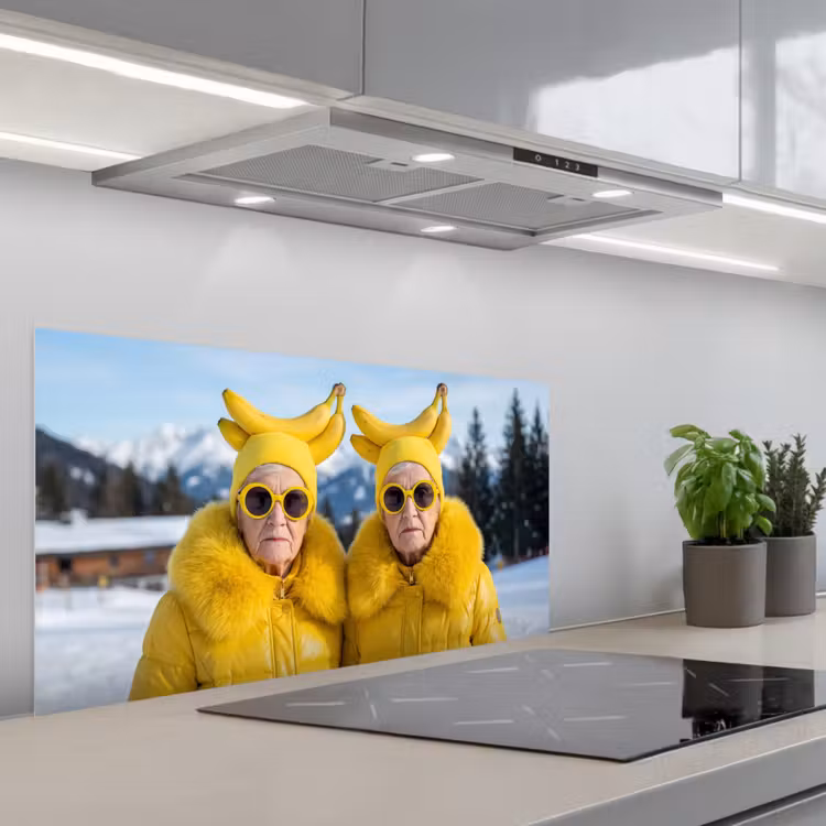 Vrouwen - Bananen - Geel keuken achterwand spatscherm middel -3d_schuin