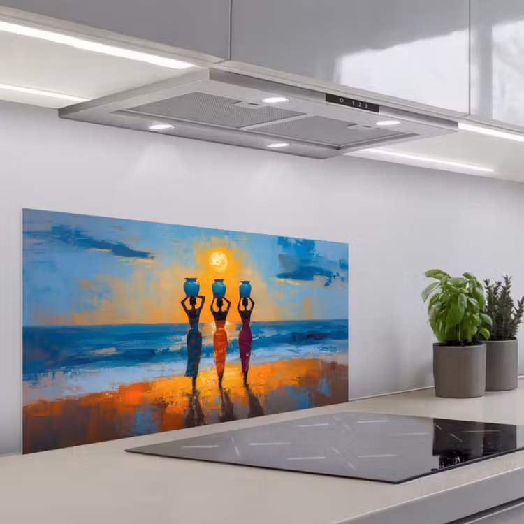 Vrouwen - Strand - Zondsondergang keuken achterwand spatscherm middel -3d_schuin