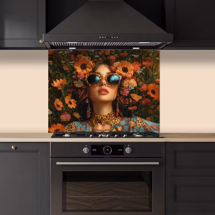 Vrouwen - Bloemen - Modern - Bril - Abstract keuken achterwand spatscherm middel -sfeer1