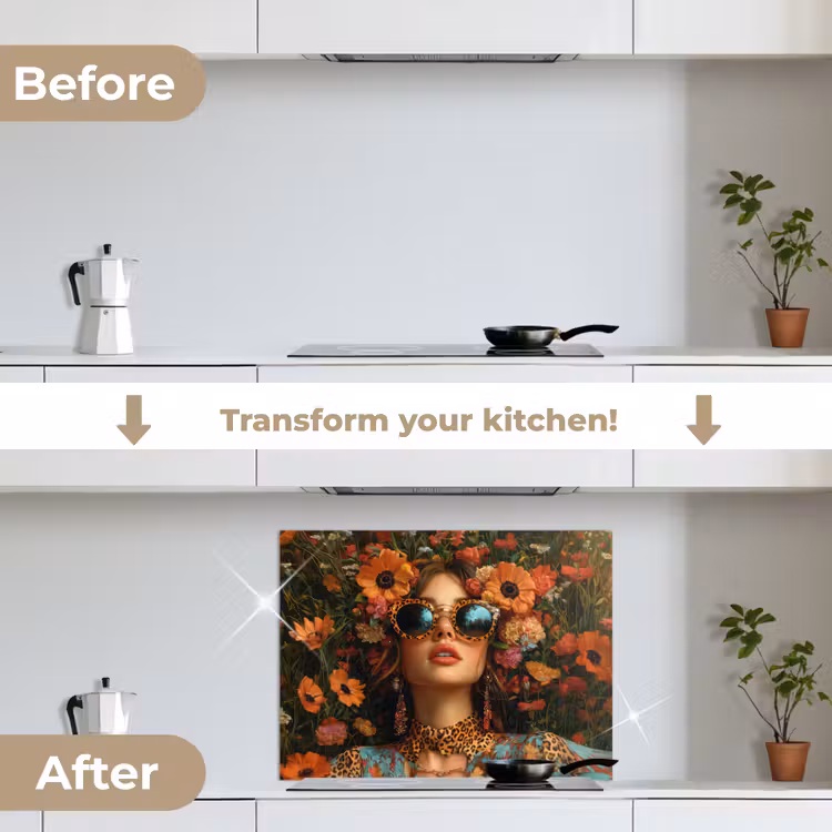 Vrouwen - Bloemen - Modern - Bril - Abstract keuken achterwand spatscherm middel -voor_na_EN