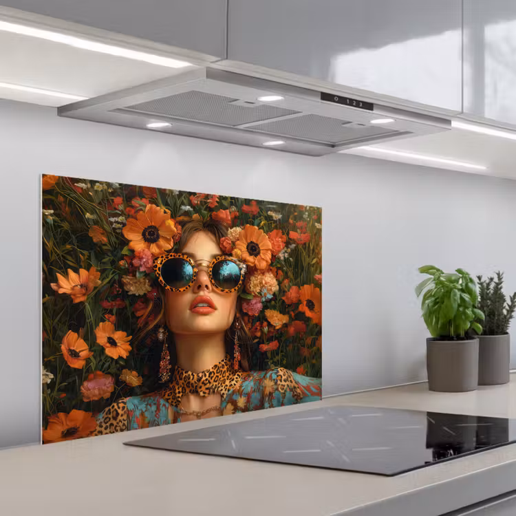 Vrouwen - Bloemen - Modern - Bril - Abstract keuken achterwand spatscherm middel -3d_schuin