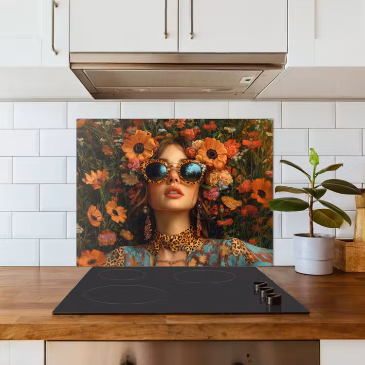 Vrouwen - Bloemen - Modern - Bril - Abstract keuken achterwand spatscherm middel -sfeer2