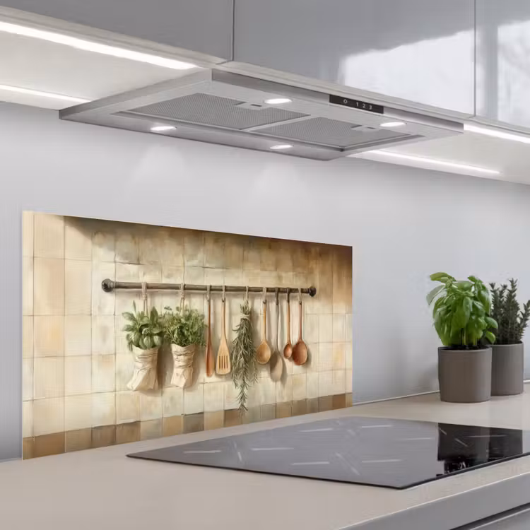 Hout - Keukengerei - Stilleven - Tegels keuken achterwand spatscherm middel -3d_schuin
