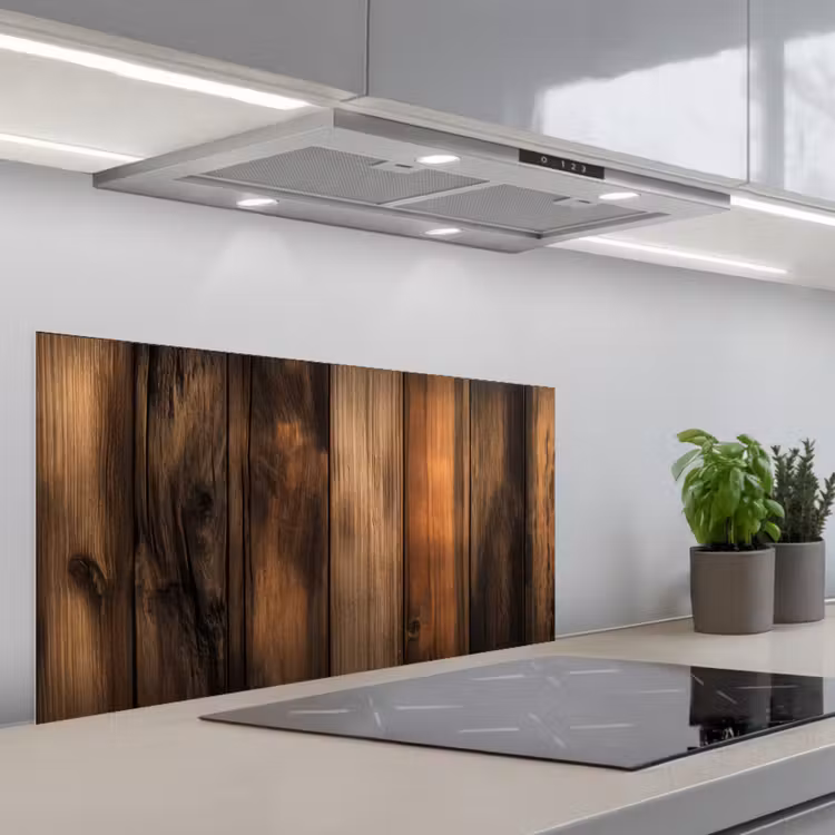 Hout - Rustiek - Donkere Planken keuken achterwand spatscherm middel -3d_schuin