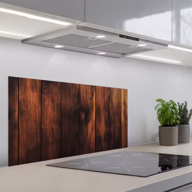 Hout - Planken - Vintage - Donkerbruin keuken achterwand spatscherm middel -3d_schuin