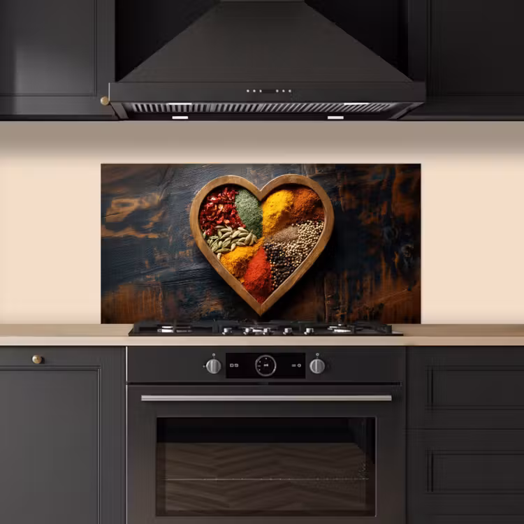 Houten - Hart - Kleurrijke - Specerijen keuken achterwand spatscherm middel -sfeer1