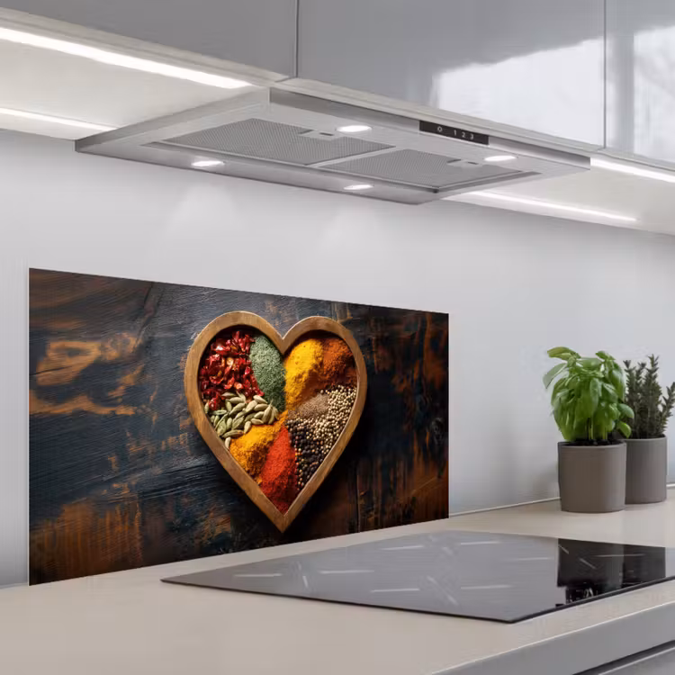Houten - Hart - Kleurrijke - Specerijen keuken achterwand spatscherm middel -3d_schuin