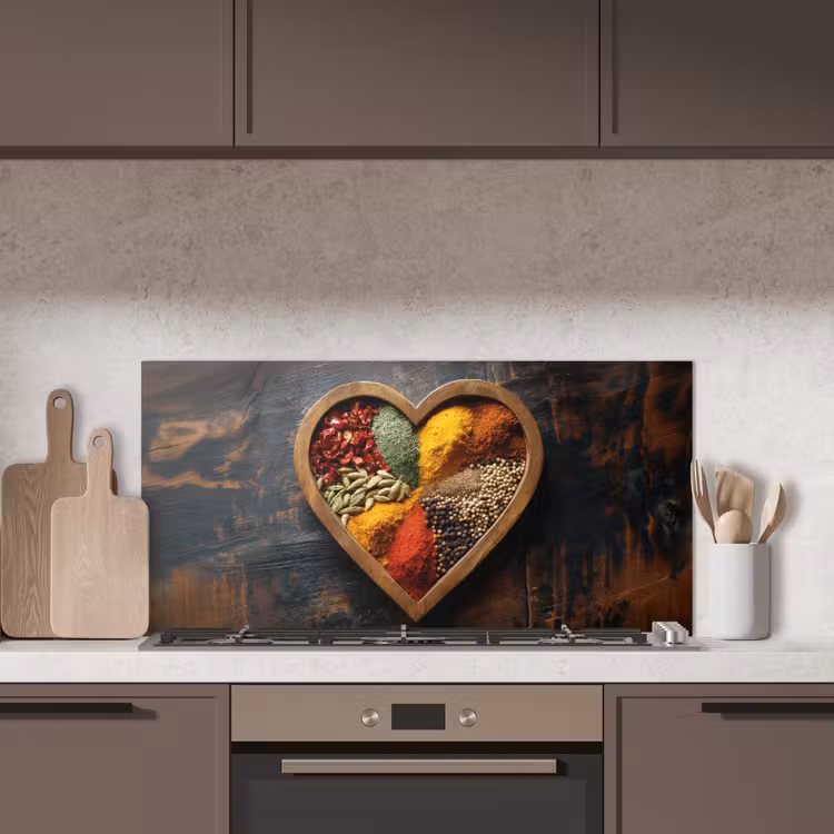 Houten - Hart - Kleurrijke - Specerijen keuken achterwand spatscherm middel -sfeer2