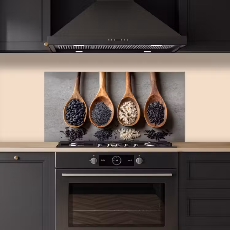 Houten - Lepels - Rijst - Zaden keuken achterwand spatscherm middel -sfeer1