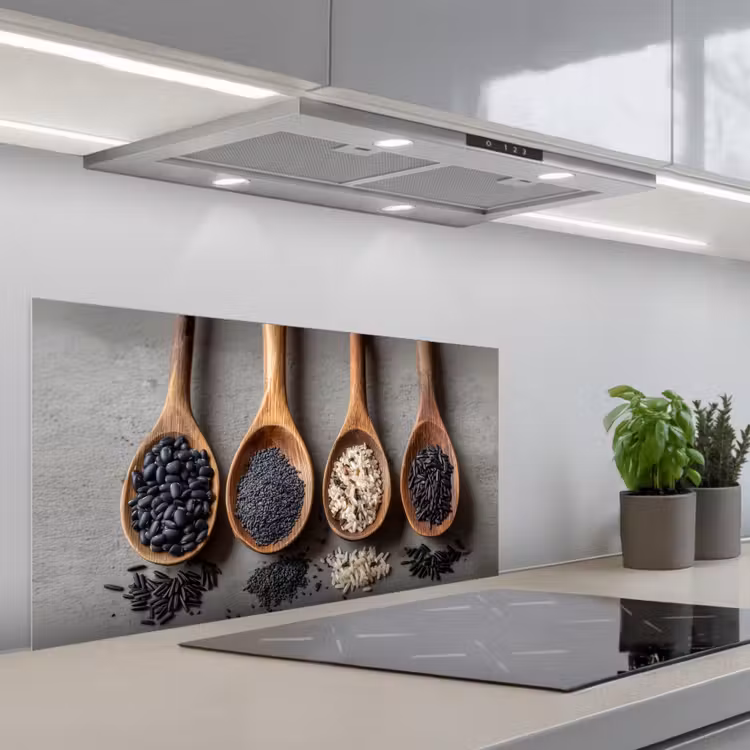 Houten - Lepels - Rijst - Zaden keuken achterwand spatscherm middel -3d_schuin