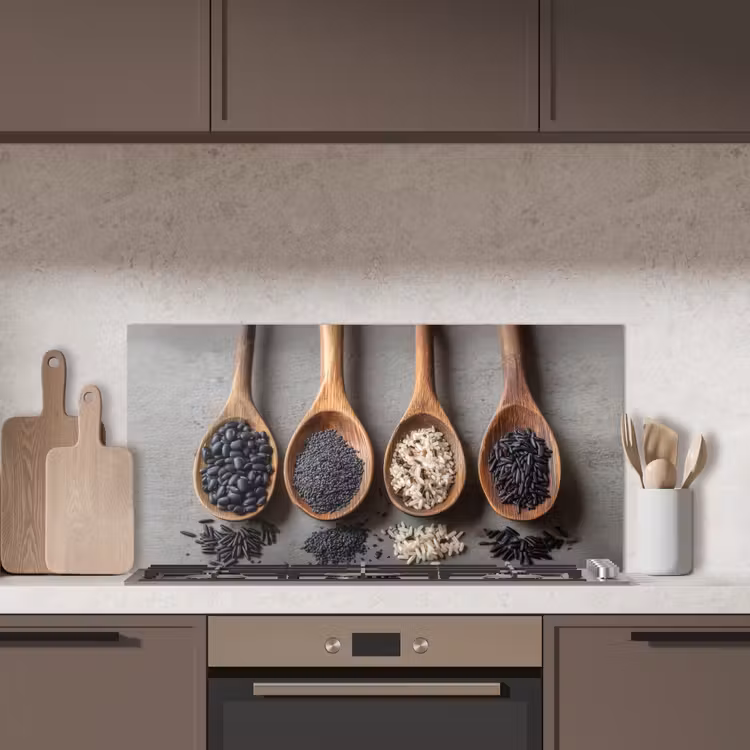 Houten - Lepels - Rijst - Zaden keuken achterwand spatscherm middel -sfeer2
