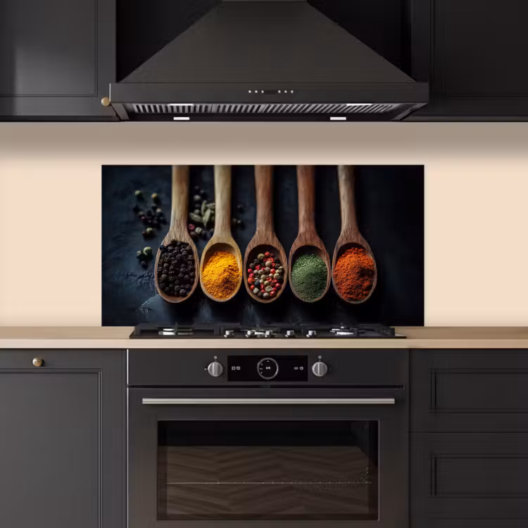 Houten - Lepels - Specerijen - Kruiden keuken achterwand spatscherm middel -sfeer1