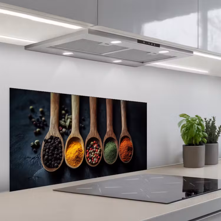 Houten - Lepels - Specerijen - Kruiden keuken achterwand spatscherm middel -3d_schuin