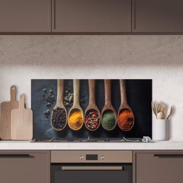 Houten - Lepels - Specerijen - Kruiden keuken achterwand spatscherm middel -sfeer2