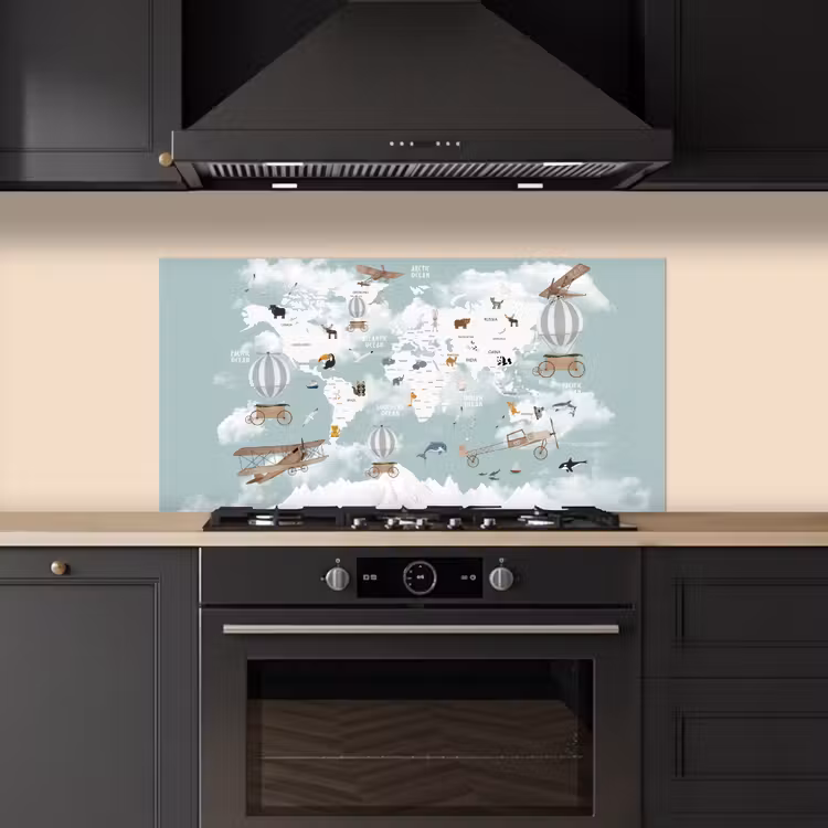 Wereldkaart - Kind - Vliegtuig keuken achterwand spatscherm middel -sfeer1