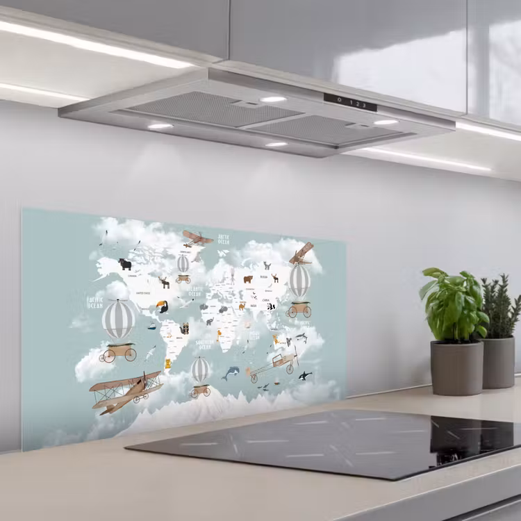 Wereldkaart - Kind - Vliegtuig keuken achterwand spatscherm middel -3d_schuin