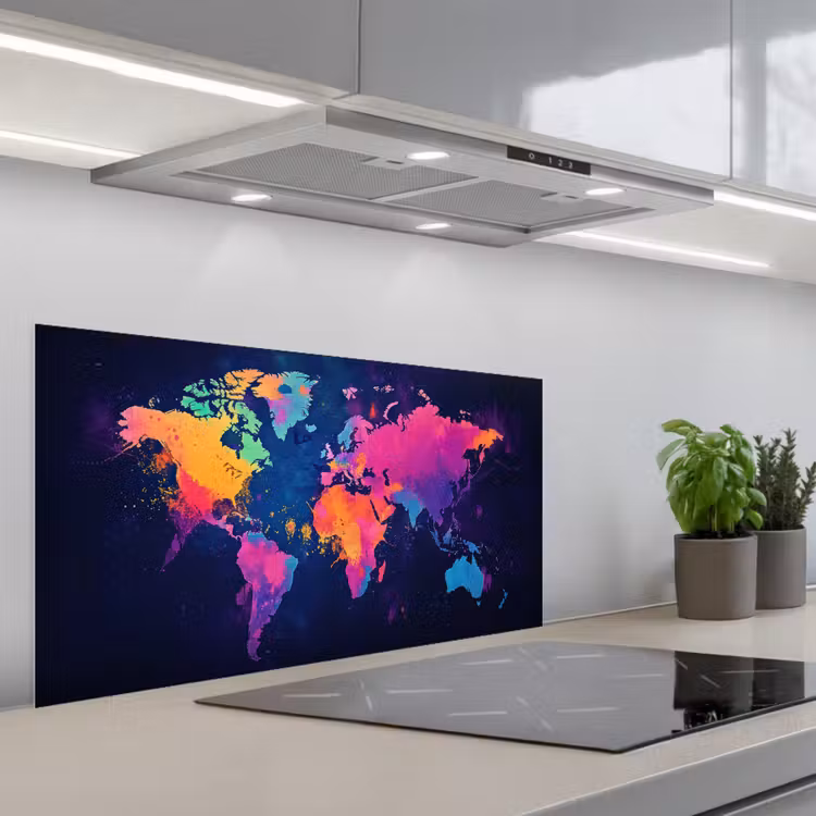 Wereldkaart - Kleurrijk - Graffiti keuken achterwand spatscherm middel -3d_schuin