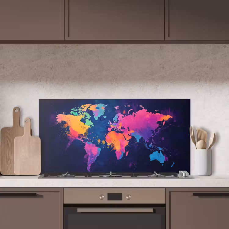 Wereldkaart - Kleurrijk - Graffiti keuken achterwand spatscherm middel -sfeer2