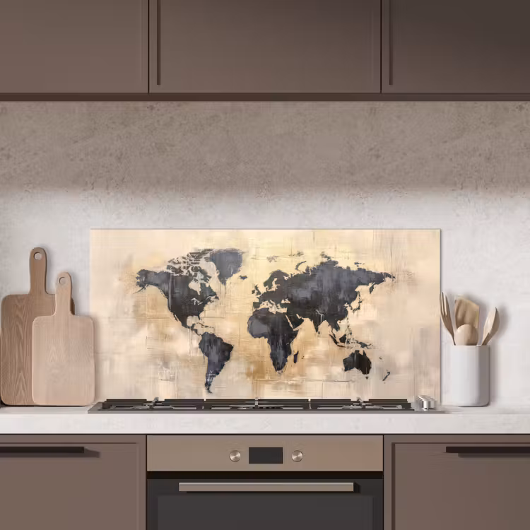 Wereldkaart - Goud - Zwart - Abstract keuken achterwand spatscherm middel -sfeer2