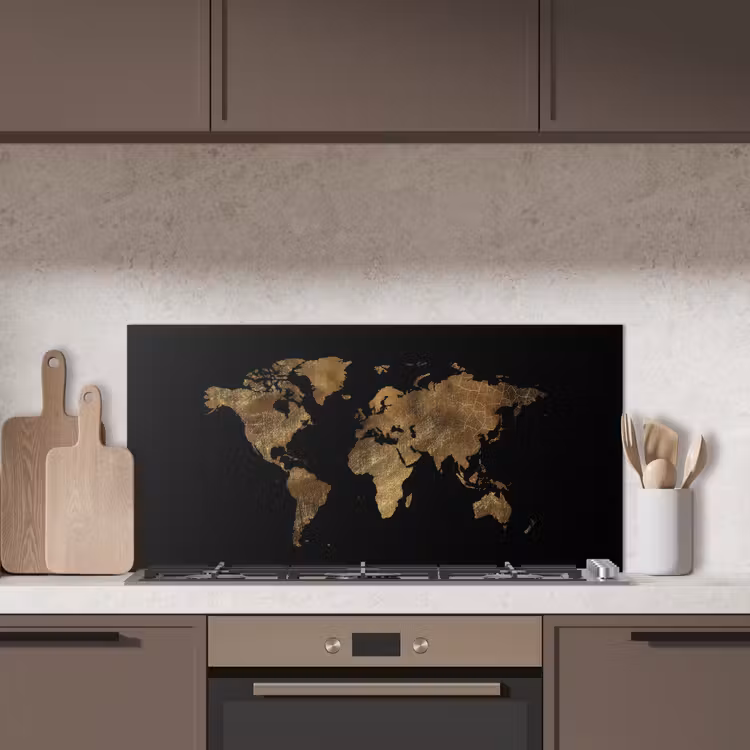 Wereldkaart - Goud - Luxe - Aarde - Zwart keuken achterwand spatscherm middel -sfeer2
