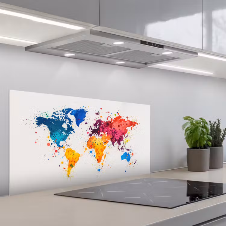 Wereldkaart - Graffiti - Kleurrijk keuken achterwand spatscherm middel -3d_schuin