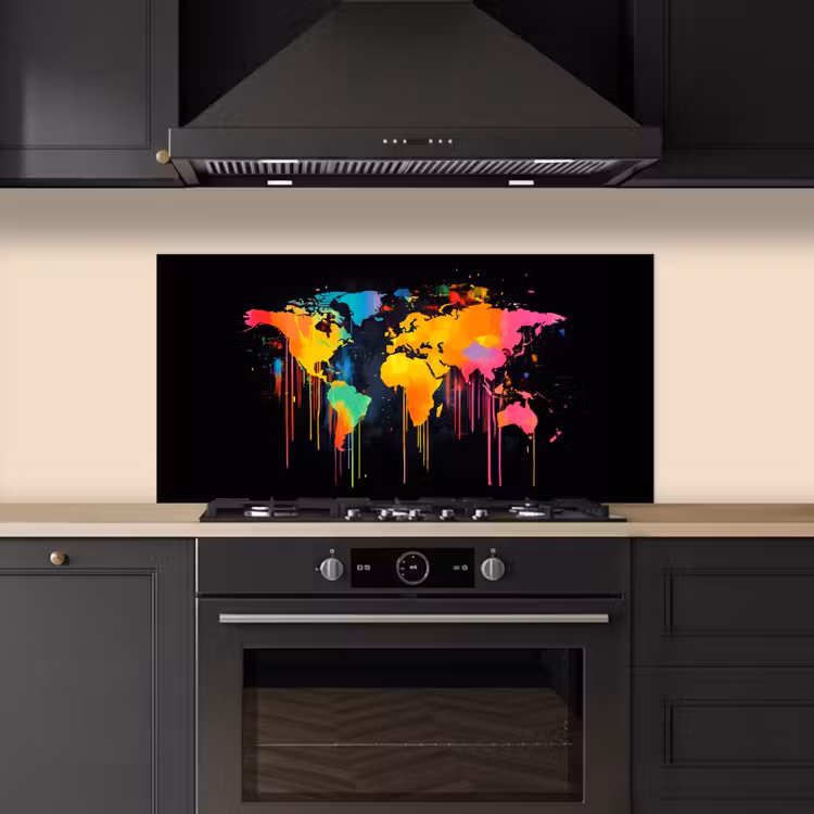 Wereldkaart - Verf - Kleurrijk - Graffiti - Wereld keuken achterwand spatscherm middel -sfeer1